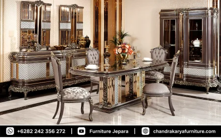 Set Meja Makan Mewah Ukir Jepara Classic Kualitas Ekspor