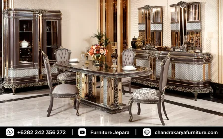 Set Meja Makan Mewah Ukir Jepara Classic Kualitas Ekspor