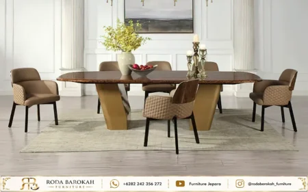 Set Meja Makan Minimalis Modern Gaya Italia Top Glossy Bronze