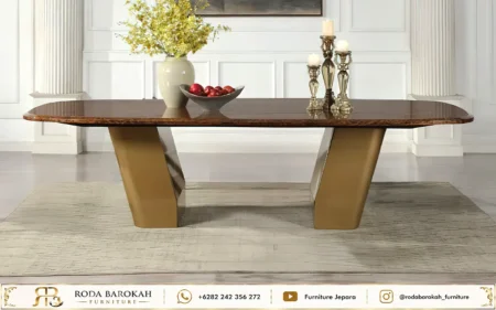 Set Meja Makan Minimalis Modern Gaya Italia Top Glossy Bronze