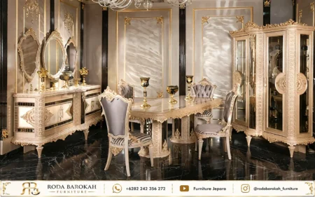 Set Meja Makan Sultan Mewah Ukiran Klasik Royal Gold