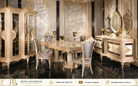 Set Meja Makan Sultan Mewah Ukiran Klasik Royal Gold
