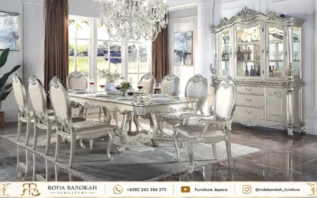 Set Ruang Makan Mewah Klasik Jepara Silver Luxury Silver