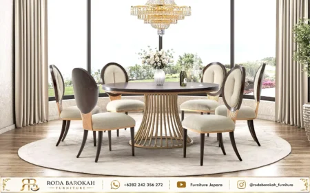 Set Ruang Makan Mewah Model Minimalis Luxury Dark Walnut