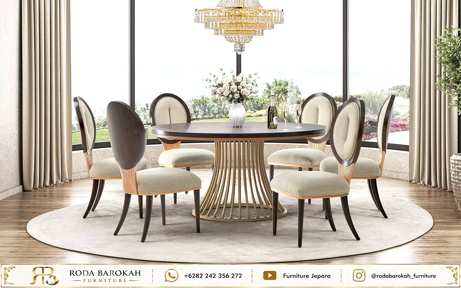 Set Ruang Makan Mewah Model Minimalis Luxury Dark Walnut