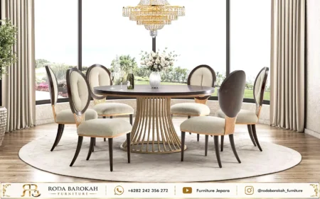 Set Ruang Makan Mewah Model Minimalis Luxury Dark Walnut
