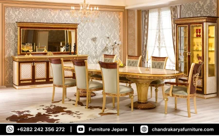 Set Ruang Makan Ukir Mewah Jepara Classic Royal