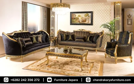 Set Sofa Tamu Mewah Ukir Italian Royal Gothic Noir