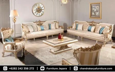 Set Sofa Tamu Mewah Ukir Neoclassic Pearl Ivory