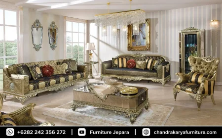 Set Sofa Tamu Mewah Ukir Royal Antique Gold