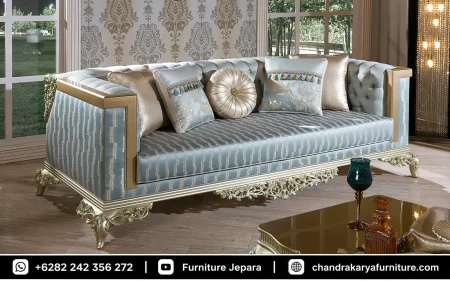 Set Sofa Tamu Ukir Klasik Mewah Ice Blue Soft Edition
