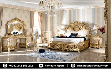 Set Tempat Tidur Mewah Full Gold Leaf Klasik French