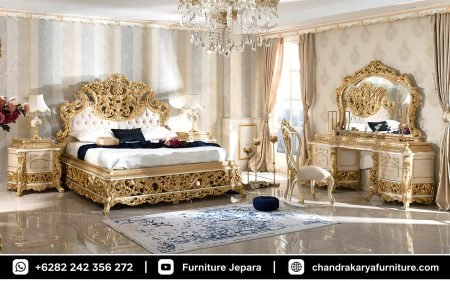 Set Tempat Tidur Mewah Full Gold Leaf Klasik French