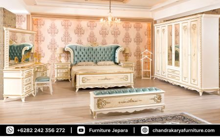 Set Tempat Tidur Mewah Royal Classic White Gold