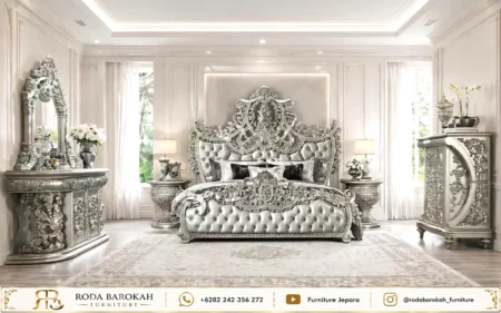 Set Tempat Tidur Mewah Silver Ukiran Royal Highboy Chest
