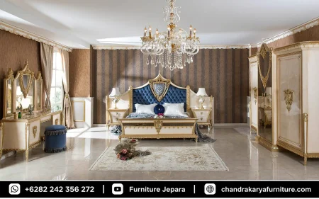 Set Tempat Tidur Mewah Ukir Venetian Royal Blue Jepara