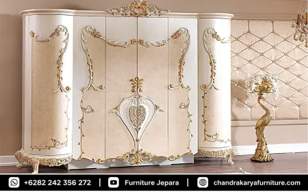 Set Tempat Tidur Ukir Jepara Classic Duco Ivory Glossy