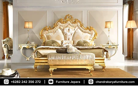 Tempat Tidur Style Mewah Prada Emas Jok Satin Premium