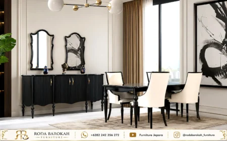 Desain Ruang Makan Modern Luxury Black White Gold Gloss