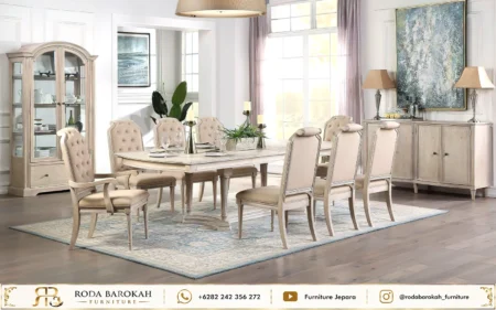 Desain Ruang Makan Ukiran Klasik Mewah Nuansa Neutral