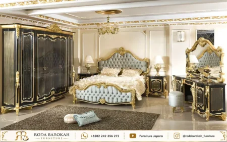 Desain Set Kamar Utama Mewah Ukiran Klasik Black Gold