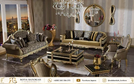 Desain Sofa Tamu Ukir Eropa Nuansa Dark Bronze Black Gold
