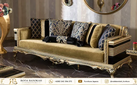 Desain Sofa Tamu Ukir Eropa Nuansa Dark Bronze Black Gold