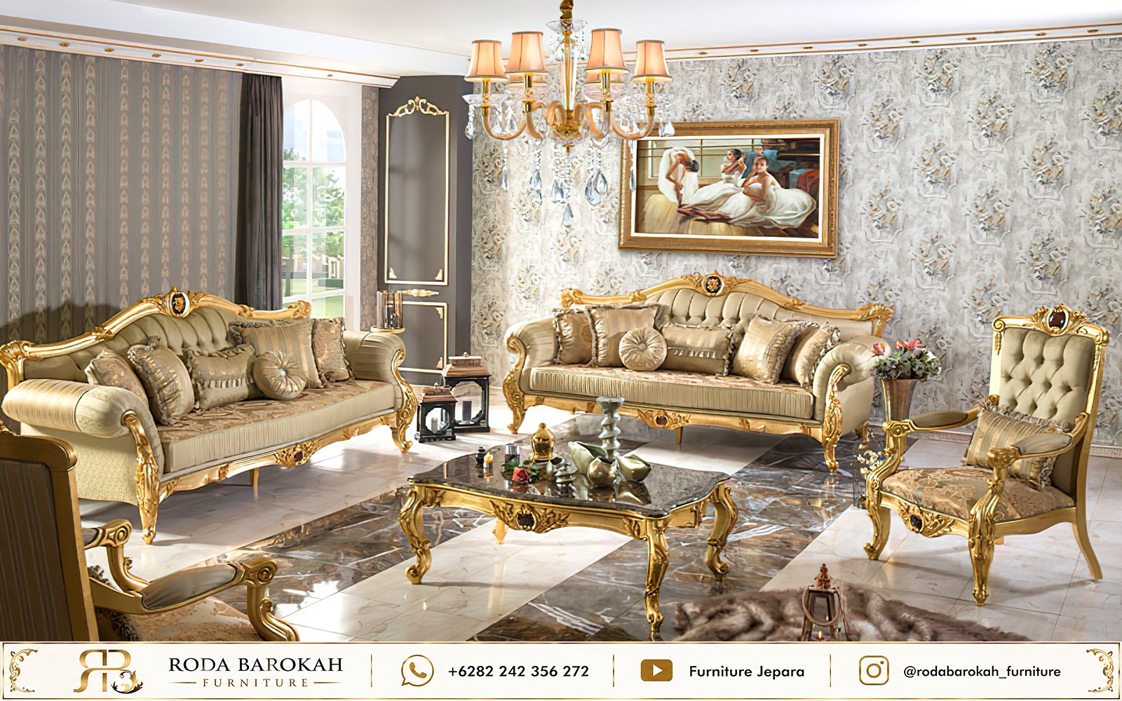 Jual Sofa Tamu Ukir Mewah Champagne Gold Sultan