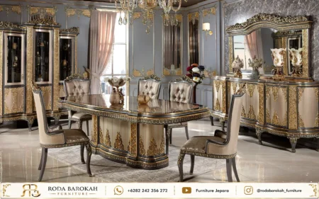 Model Set Meja Makan Sultan Mewah Italian Style Silver Gold