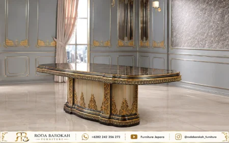 Model Set Meja Makan Sultan Mewah Italian Style Silver Gold