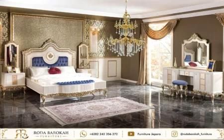 Set Kamar Tidur Ukir Sultan Navy Gold Mewah