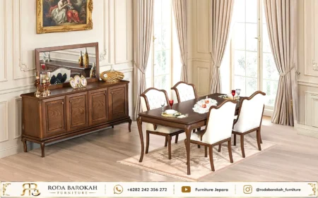 Set Meja Makan Mewah Jepara Sultan Royal Jati Walnut Classic