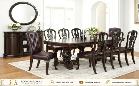 Set Meja Makan Ukir Sultan Jati Dark Wood Mewah