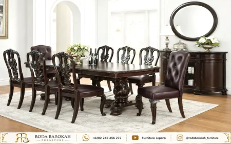 Set Meja Makan Ukir Sultan Jati Dark Wood Mewah
