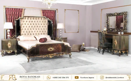 Set Ranjang Ukir Jepara Mewah Nuansa Dark Bronze Gold