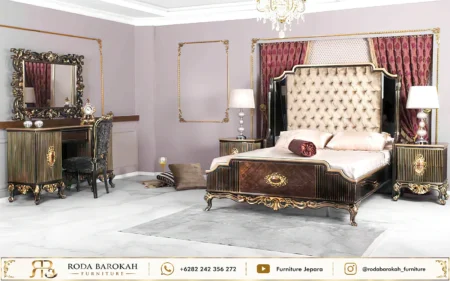 Set Ranjang Ukir Jepara Mewah Nuansa Dark Bronze Gold