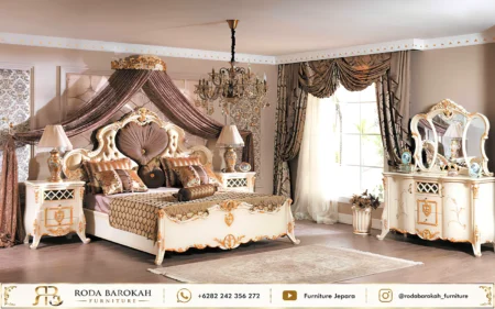 Set Ranjang Ukir Jepara Mewah Nuansa Moka Gold