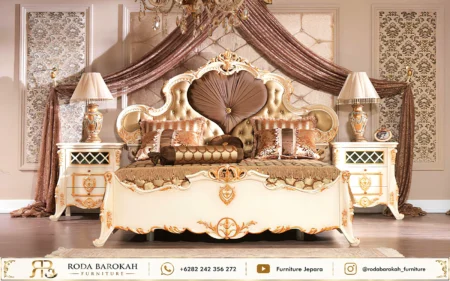 Set Ranjang Ukir Jepara Mewah Nuansa Moka Gold