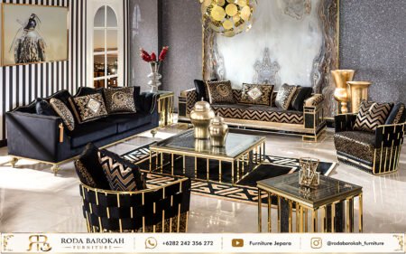 Set Sofa Tamu Mewah Modern Kombinasi Hitam Gold