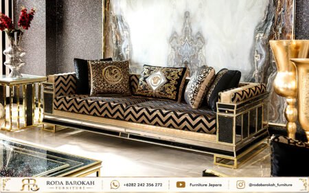 Set Sofa Tamu Mewah Modern Kombinasi Hitam Gold
