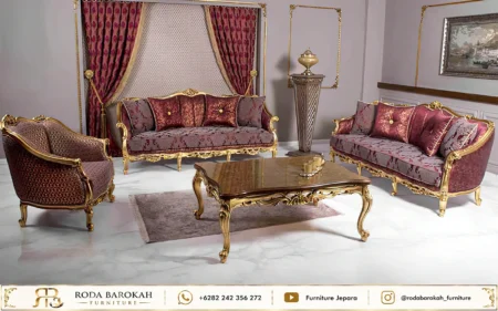 Sofa Ruang Tamu Ukiran Klasik Mewah Red Gold