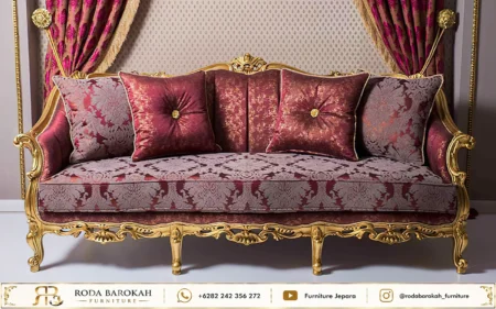 Sofa Ruang Tamu Ukiran Klasik Mewah Red Gold