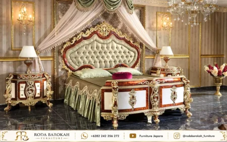 Desain Kamar Tidur Klasik Nuansa Sage Green Gold