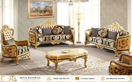 Desain Ruang Tamu Ukir Klasik Mewah Emas Motif Batik