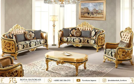 Desain Ruang Tamu Ukir Klasik Mewah Emas Motif Batik