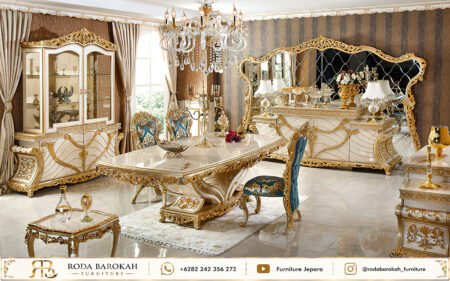 Desain Set Meja Makan Mewah Sultan Elegansi Blue Gold