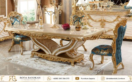 Desain Set Meja Makan Mewah Sultan Elegansi Blue Gold