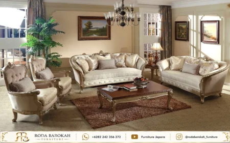Desain Set Sofa Ruang Tamu Mewah Gaya Klasik Eropa