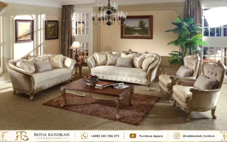 Desain Set Sofa Ruang Tamu Mewah Gaya Klasik Eropa