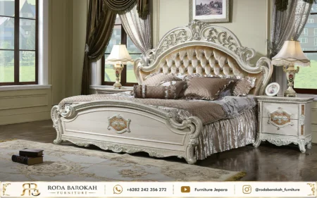 Eksklusif Tempat Tidur Mewah Lengkap Meja Samping Putih